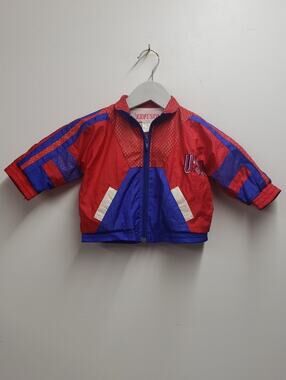 Vintage USA Red & Royal Blue Kids Windbreaker Jacket Size 12 Months
